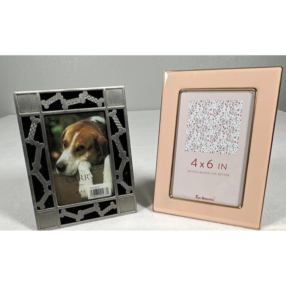 Carr Fun Memories Picture Frames Set 2 WM OS Pink Silver Good Vintage Dog Bone